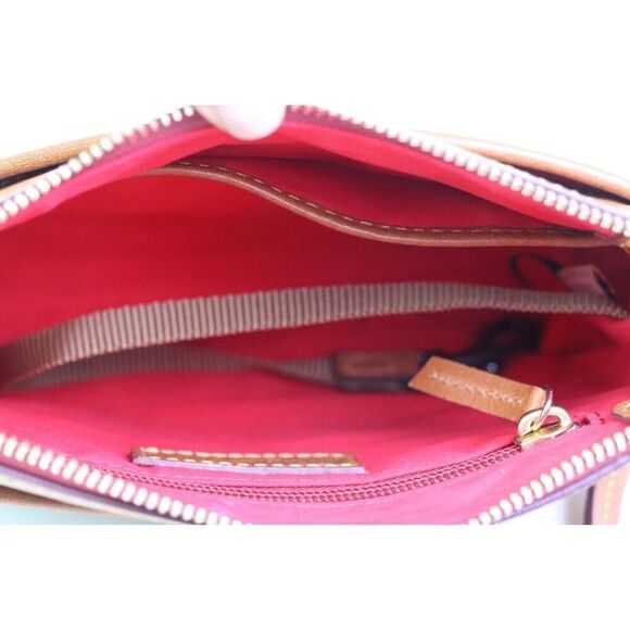 Dooney & Bourke TAN BROWN REAL LEATHER LOGO XBODY SHOULDER BAG MESSENGER HANDBAG - Picture 10 of 16